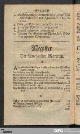 Register Der fürnehmsten Materien.