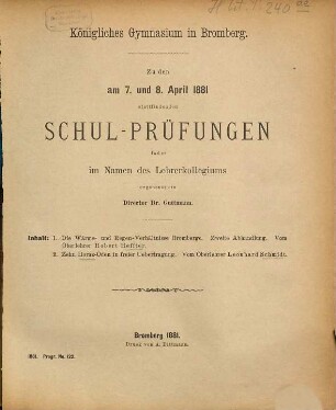 Zu den ... stattfindenden Schul-Prüfungen ladet im Namen des Lehrerkollegiums ergebenst ein. 1880/81