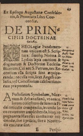 Ex Epilogo Augustanae Confessionis, & Prooemiis Libri Concordiae. De Principiis Doctrinae Coelestis.
