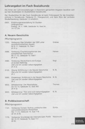 Zentrale Einrichtungen und sonstige Veranstaltungen