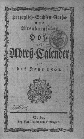 1801: Staatshandbücher für das Herzogtum Sachsen-Gotha