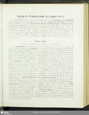 Lehrplan der Werkmeisterschule im Lehrjahre 1882/83