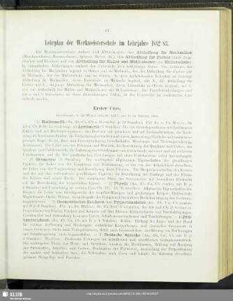 Lehrplan der Werkmeisterschule im Lehrjahre 1882/83