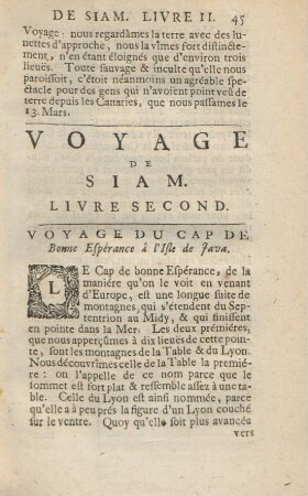 Livre second. Voyage du Cape de Bonne Esperance â l' Isle de Java