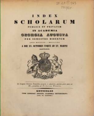 Index scholarum publice et privatim in Academia Georgia Augusta ... habendarum, SS 1860