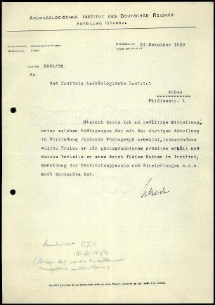 M. Schede an DAI Athen