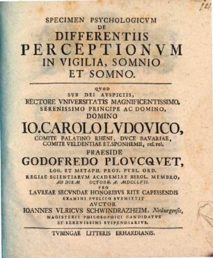 Specimen psychologicum de differentiis perceptionum in vigilia, somnio et somno