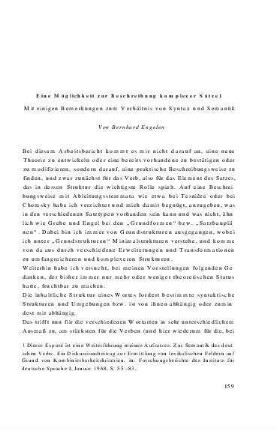 Eine Möglichkeit zur Beschreibung komplexer Sätze : mit einigen Worten zum Verhältnis von Syntax und Semantik