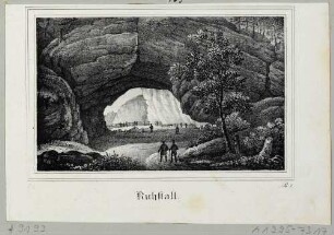 Das Felsentor Kuhstall auf dem Neuen Wildenstein zwischen Schmilka und dem Kirnitzschtal in der Sächsischen Schweiz von Norden