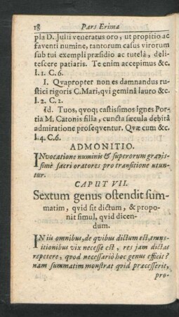 Caput VII. Sextum genus ostendit summatim, quid sit dictum, & proponit simul, quid dicendum.