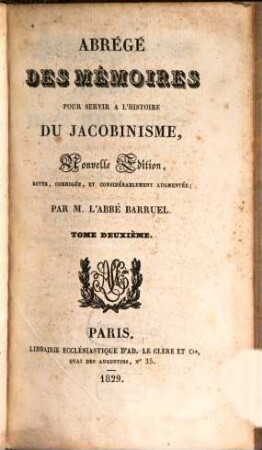 Abrégé des mémoires pour servir à l'histoire du Jacobinisme. 2