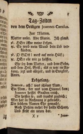 5-14, Tag-Zeiten von dem Heiligen Joannes Cantius.