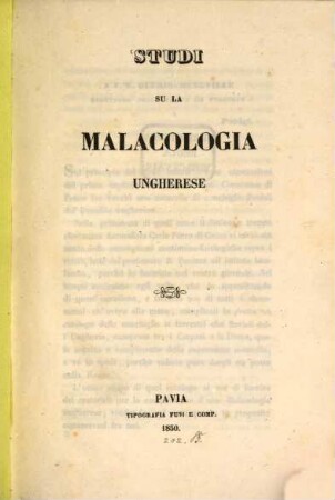 Studi su la malacologia Ungherese