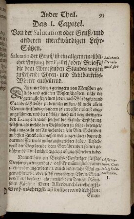 Das I. Capitel Von der Salutation oder Gruß/und anderen merckwürdigen Lehr-Sätzen.