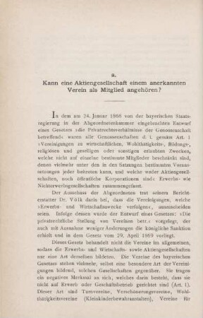 a. Kann eine Aktiengesellschaft einem anerkannten Verein als Mitglied angehören?