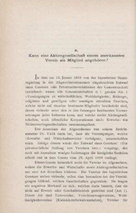 a. Kann eine Aktiengesellschaft einem anerkannten Verein als Mitglied angehören?