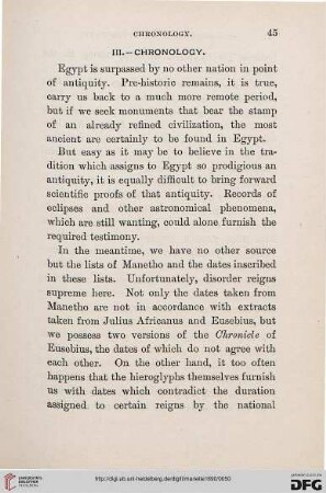 III: Chronology