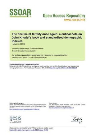 The decline of fertility once again: a critical note on John Knodel's book and standardized demographic indexes