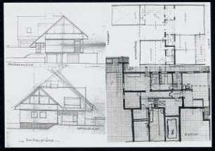 Villa des Architekten Erbacher Straße 7a, Berlin-Grunewald Aufstockungsentwürfe: Schnitte und Grundrisse