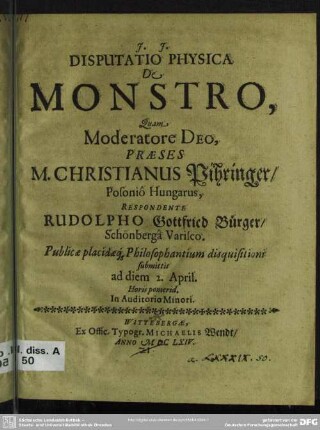 Disputatio physica de monstro