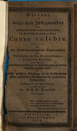 Sophronizon oder unpartheiisch-freimüthige Beiträge zur neuern Geschichte, Gesetzgebung und Statistik der Staaten und Kirchen. 5. 1823, H. 1 - 2