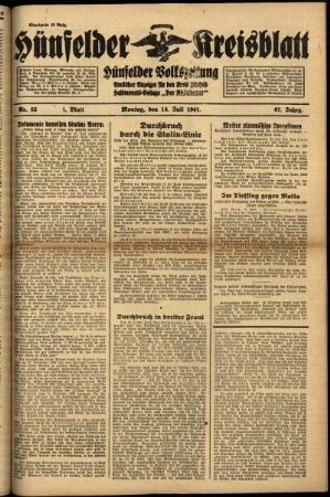 Erste Ausgabe vom Montag, den 14. Juli 1941.