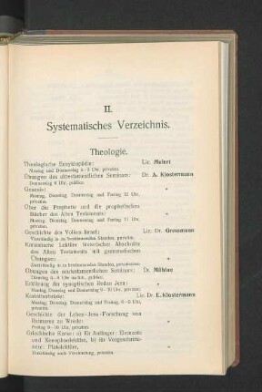 II. Systematisches Verzeichnis.