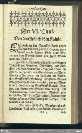 Der VI. Titul, Von dem Fränckischen Kraiße