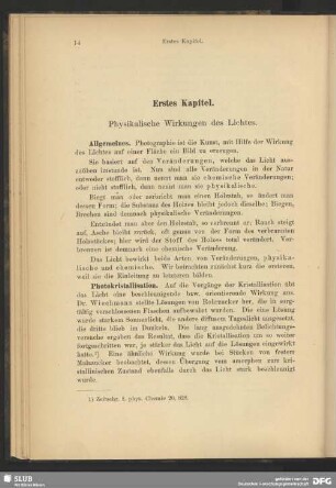 Erstes Kapitel, Physikalische Wirkungen des Lichtes