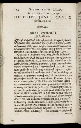 Disputatio XXXIX. De Fidei Justificantis forma & officio