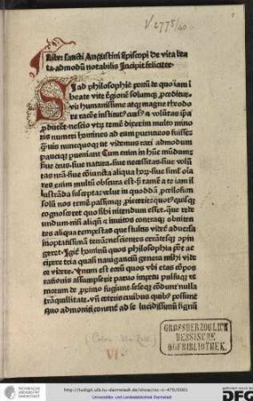 Liber sancti Augustini episcopi de vita beata admodum notabilis, incipit feliciter.