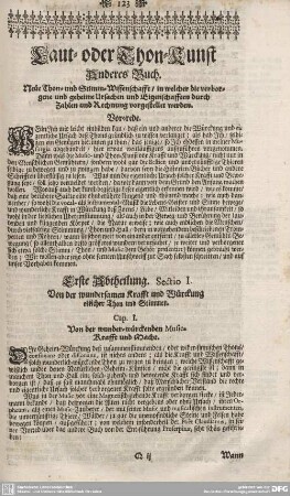 Erste Abtheilung. Sectio I. Von der wundersamen Krafft und Würckung etlicher Thon und Stimmen.