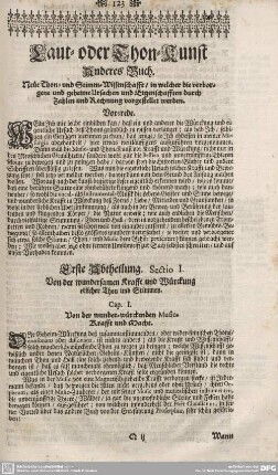 Erste Abtheilung. Sectio I. Von der wundersamen Krafft und Würckung etlicher Thon und Stimmen.