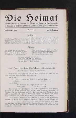 November 1929, Nr. 11, 39. Jahrgang