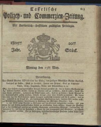 20tes Stueck, Montag den 13ten May 1805