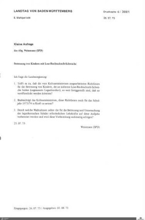 Drucksachen 3001-3500: Anträge, Anfragen, Gesetzentwürfe