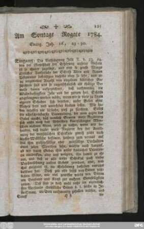 Am Sontage Rogate 1784. Evang. Joh. 16, 23 - 30.