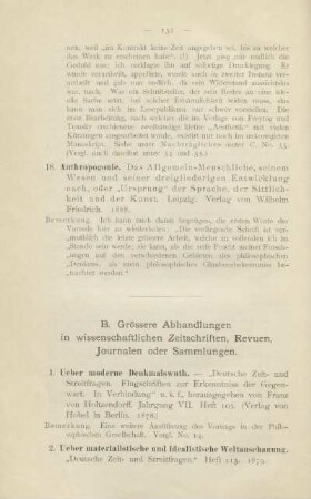 B. Grössere Abhandlungen in wissenschaftlichen Zeitschriften, Revuen, Journalen oder Sammlungen