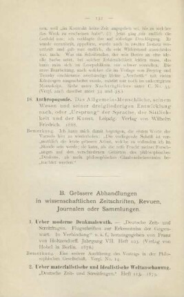 B. Grössere Abhandlungen in wissenschaftlichen Zeitschriften, Revuen, Journalen oder Sammlungen