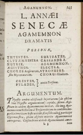L. Annæi Senecæ Agamemnon.