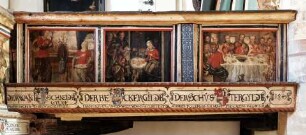 Bemalung der Gildenprieche mit Szenen des Neuen Testaments — Verkündigung, Anbetung und Abendmahl
