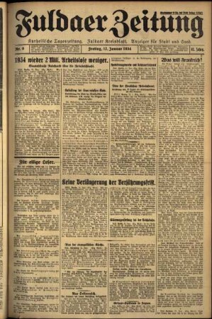 Erste Ausgabe vom Freitag, den 12. Januar 1934.