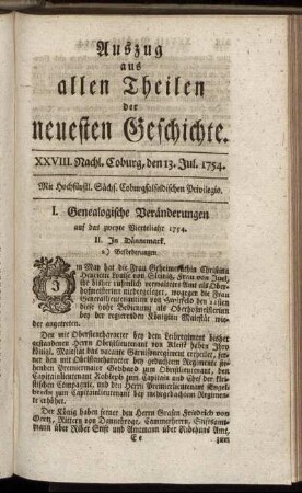 XXVIII. Nachl. Coburg, den 13. Jul. 1754.