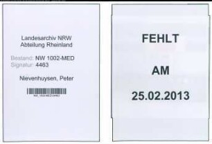 Entnazifizierung Peter Nievenhuysen , geb. 02.01.1894 (Heilpraktiker)