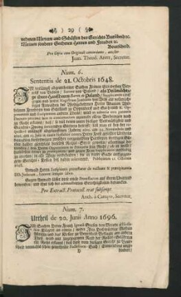 Num. 6. Sententia de 21. Octobris 1648
