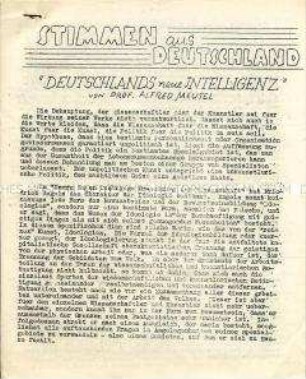 Hektografierter Aufsatz von Alfred Meusel aus dem britischen Exil über die Aufgaben der "neuen Intelligenz" in Deutschland nach der Zerschlagung des Faschismus