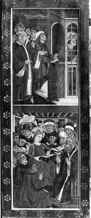 Katharinenaltar : Katharinenaltar. Holz, geschnitzt, bemalt (1455-1460). Szenen aus dem Leben der heiligen Katharina sowie die Heiligen Ägidius und Laurentius. Sankt Georgen ob Murau-Bodendorf, Filialkirche Sankt Cäcilia
