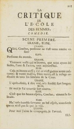 La Critique De L'École Des Femmes.