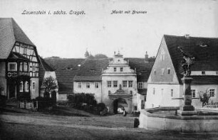 Geising-Lauenstein. Markt mit Brunnen, Postkarte