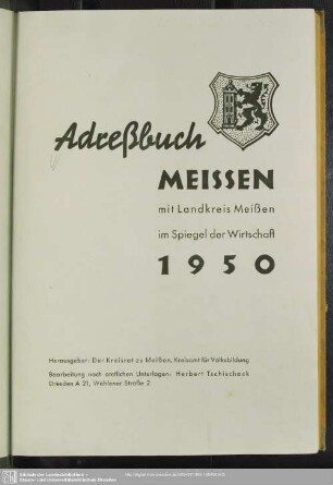 1950: Adreßbuch Meissen : mit Landkreis Meißen im Spiegel der Wirtschaft